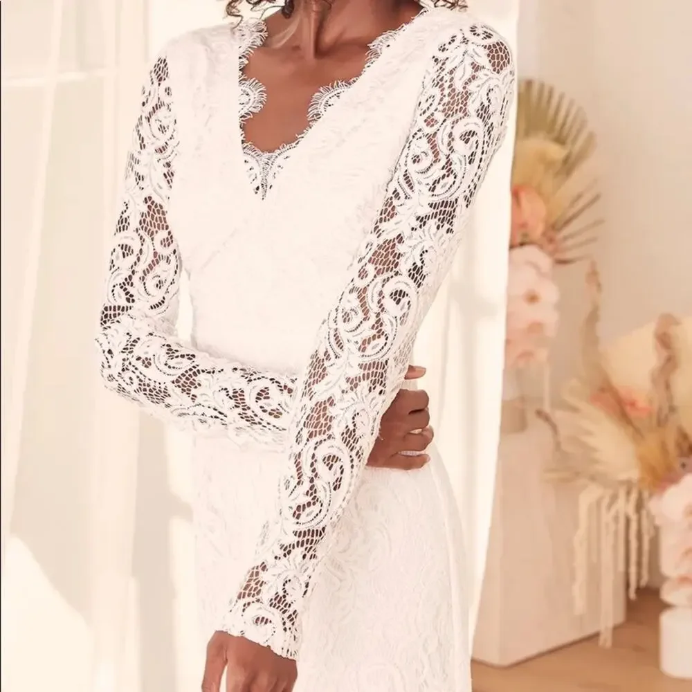 NWT Lulus Way to‎ Be Loved White Lace Long Sleeve Maxi Dress - Picture 4 of 12